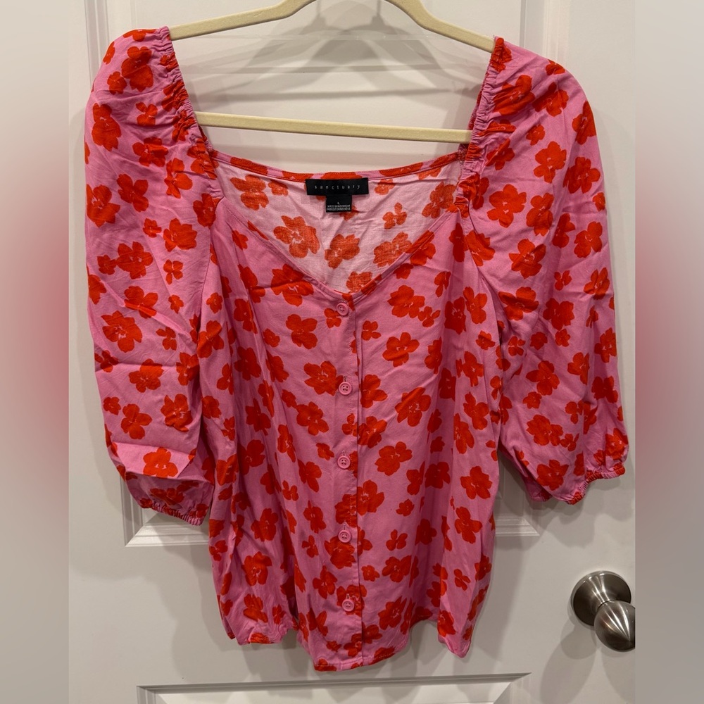 Sanctuary Pink Blouse with Red Floral Design